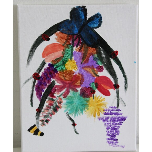 Small Colorful flowers Canvas Art Painting 9.5" x 12" - Picture 1 of 7